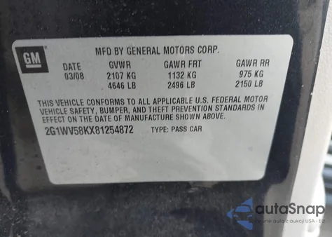 2008 Chevrolet Impala Lt z USA, uszkodzony, nr VIN 2G1WV58KX81254872